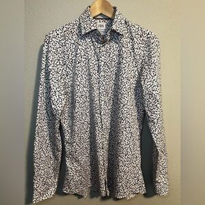 Zara Geometric Design Button Up Long Sleeve Slim Fit Dress Shirt Small